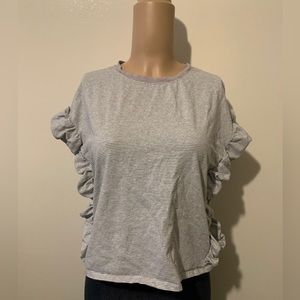 I Joah .striped gray Ruffle sleeve Blouse